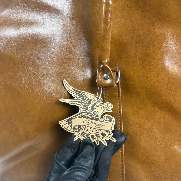 Ed Hardy Brown Leather Duffle Bag NWT Large Travel Weekender Carry On Unisex - Picture 2 of 14